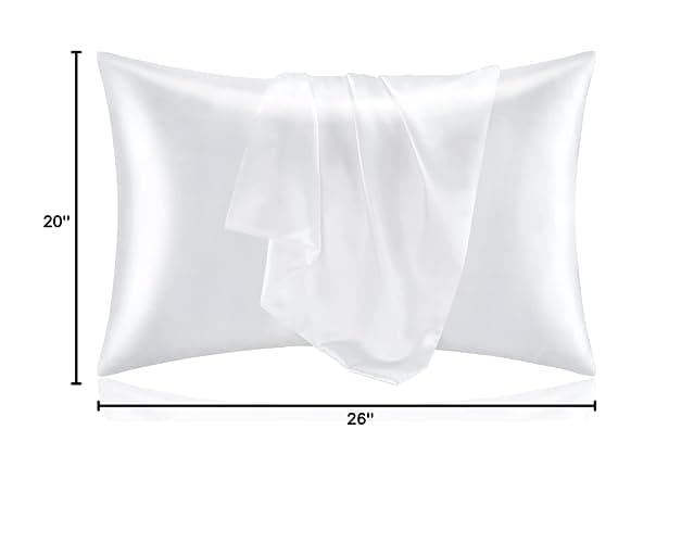 BEDELITE Satin Pillowcase for Hair and Skin, Super Soft and Cooling Similar to Silk Pillow Cases 2 Pack with Envelope Closure, Gift for Women Men(20"x26" Standard Size, White) thumbnail 3