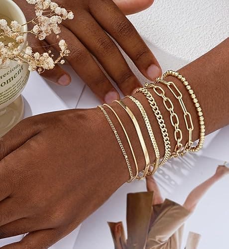Gold Bracelets for Women, 14K Gold Plated Dainty Bracelets Set, Layered Chain Bracelets Pack Jewelry thumbnail 4