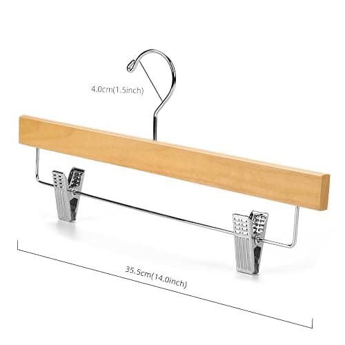 Nature Smile Deluxe Wooden Pants Hangers,Solid Lotus Wood Jeans Skirt Hanger with Clips Anti-Rust Hook Pack of 28（Natural） thumbnail 3