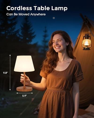 Outdoor Battery Operated Table Lamp, IP54 Waterproof Shower Lamp, 4000mAh Rechargeable Cordless Lamp, 3 Color Temperatures Dimmable, Small Touch Table Lamp for Bedroom, Patio, Camping, Restaurant thumbnail 7
