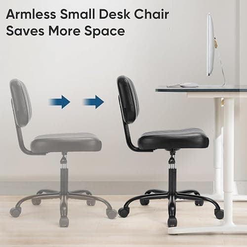 DUMOS Armless Office Desk Chair, Small Height Adjustable Computer Task Chair with Low Back Lumbar Support and 360° Swivel Rolling Wheels for Small Space, Kids and Adults, Dark Black thumbnail 6