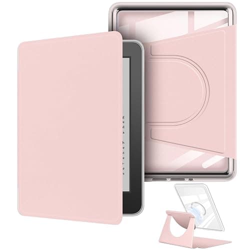 360 Degree Rotating Case for 6" Kindle Paperwhite (10th Generation-2018 Release), Detachable Magnetic Design Protective Adjustable Stand Cover Clear Back with Auto Sleep/Wake, Pink - Image 1