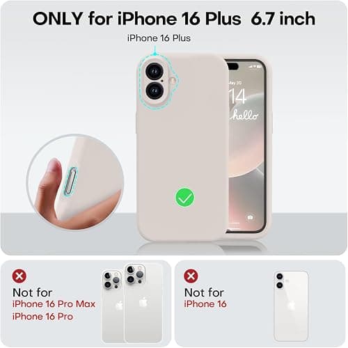 Vooii Compatible with iPhone 16 Plus Case, Liquid Silicone Upgrade [Camera Protection] [Soft Anti-Scratch Microfiber Lining] Shockproof Phone Case for iPhone 16 Plus 6.7 inch - Stone - iPhone 16 Plus - Stone thumbnail 5