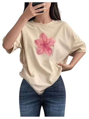 RoseSeek Girl's Cherry Leopard Shirt Short Sleeve Loose Cute Summer T Shirt Trendy Aesthetic Baggy Tops - Image 1