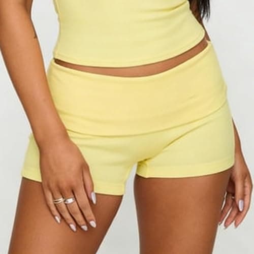 KMBANGI Womens Fold Over Shorts Elastic Waist Y2k Lounge Shorts Foldover Cute Pajama Micro Bottoms Mini Shorts Sleepwear thumbnail 3