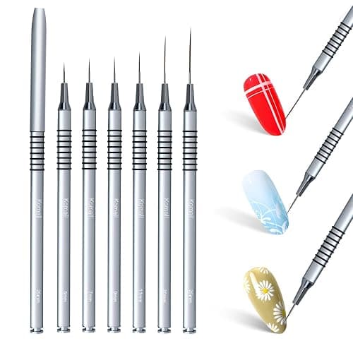 Komall Metallic Nail Art Brushes, 6Pcs Non Slip Liner Brush Set, UV Gel Polish Painting Art Design Pen for Long Lines, Thin Details, Fine Drawing Sizes 5/7/9/11/20/25mm(Silver) thumbnail 2