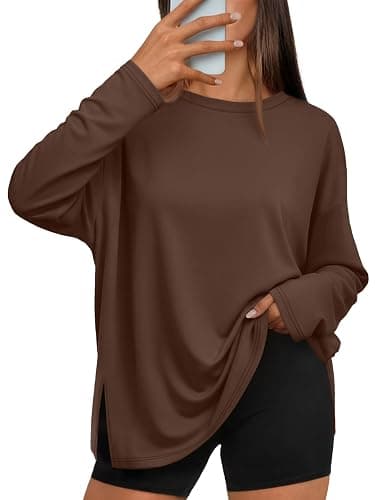 Trendy Queen Oversized Side Slit Tshirts for Women Long Sleeve Workout Tops Fall Fashion Gym Casual Tees Basic Y2K Clothes - Image 1