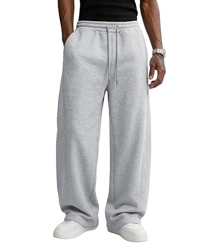 Wangdo Men's Baggy Sweatpants Wide Leg Lounge Cotton Casual Jogging Pants | High waist drawstring,2 Deep pockets,Open bottom,Workout athletic outfits,Loose joggers pants,fashion streetwear,Soft fabric thumbnail 6