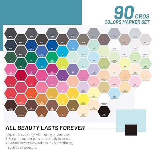 Arrtx Alcohol Markers OROS 90 Colors,Brush and Chisel Tip,Art Markers for Artists Adult Coloring Sketch Illustration, Comic thumbnail 8