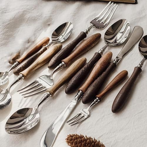 20 Piece Silverware Set Service for 4,Premium Wooden Handle Stainless Steel Flatware Set Home Include Fork Knife Spoon Set Gift Package for Christmas and Thanksgiving（Dark Brown） thumbnail 5
