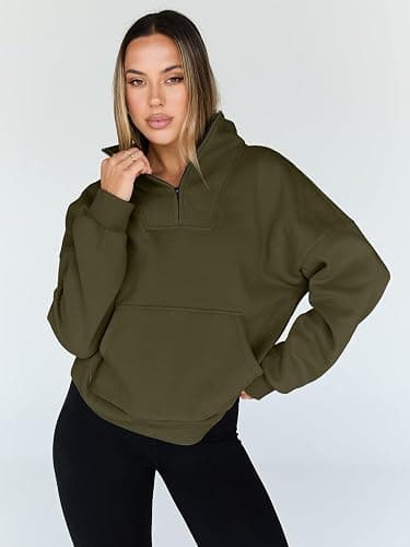 Trendy Queen Womens Sweatshirts Quarter Half Zip Pullover Oversized Hoodies Fall Fashion 2025 Winter Fleece Jackets Sweaters thumbnail 2