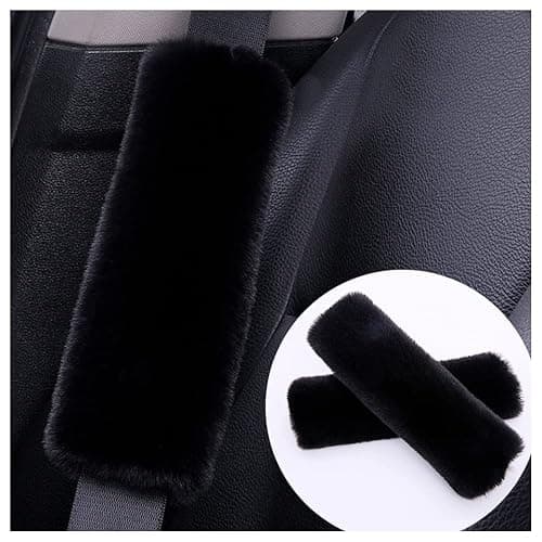 SSNNUU 2PCS Fluffy Car Seatbelt Covers - Soft&Comfortable Plush Seat Belt Cushion Protects Shoulder - Universal Seat Belt Covers for Adults or Children Fits Car Truck SUV Van RV (Black/2pcs) - Image 1