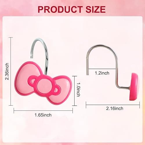 CTOHN 12-Piece Pink Bow Shower Curtain Hooks, Cute Stainless Steel Decorative Shower Hangers Rings for Bathroom Decor thumbnail 2