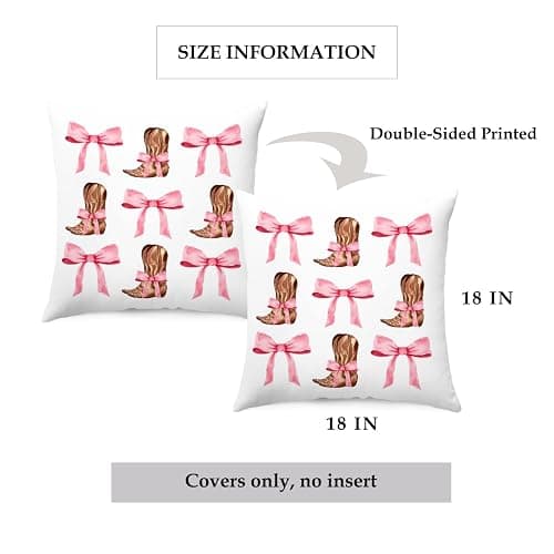 QROZIAR Preppy Coquette Pink Bow Cowgirl Pillow Covers, Trendy Western Decorative Throw Pillow Covers 18x18, Cowgirl Aesthetic Room Decor Pillow Cases for Home Bedroom Couch Girls College Dorm thumbnail 3