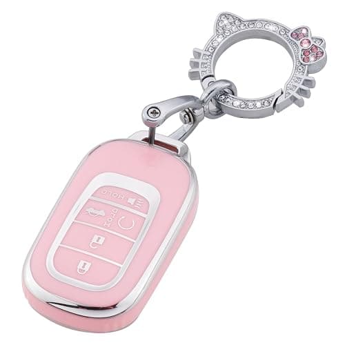 Pangpai Pink Key Fob Cover for Honda, Soft TPU Key Case Protection with Bling Keychain Fit for 2022 Honda Accord Civic CRV Pilot Odyssey 11th Gen Smart Key Holder - Image 1