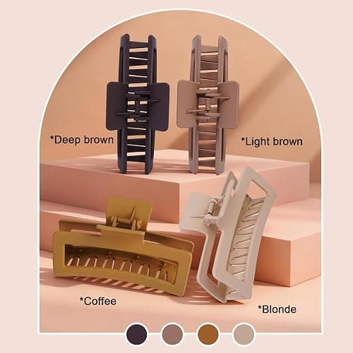 5 Inche Extra Large Claw Clips for Thick Hair and Long Hair,4-Pack Oversized Matte Big Hair Clips for Women, XL Jumbo Strong Hold Non-Slip Jaw Clips,Neutral Brown Color thumbnail 7