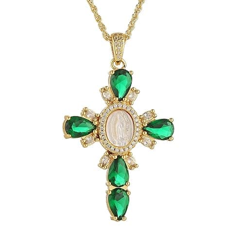 HZMAN Gold Cross Necklace for Women 18K Gold Plated Necklace Dainty Virgin Mary Cubic Zirconia Necklace Pendant Jewelry Gift - Image 1