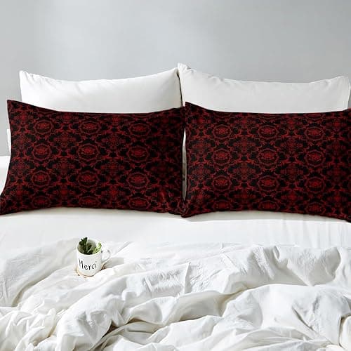 Feelyou Adults Gothic Sheet Set Queen Size Vintage Rose Boho Sheets with Deep Pocket Fitted Sheet Black Red Damask Bed Sheets Set Luxury Farmhouse Bedding Set Room Decorations Bed Set thumbnail 5