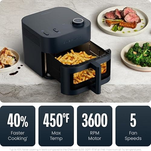 Chefman Crispinator Air Fryer 7-in-1 with 8 Qt Capacity, 450°F Max Temp & TurboFry Pro Technology for Fast, Even Results, Bake, Broil, Dehydrate, Viewing Window, Nonstick Ceramic-Coated Basket thumbnail 5
