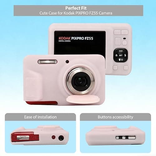 Frevyve Case for Kodak PIXPRO FZ55 Digital Camera Accessories, Soft Silicone Protective Case, Slim Fit Sleeve with Removable Lens Cover and Screen Protector, Lightweight, Anti-Scratch (Jelly Pink) thumbnail 4