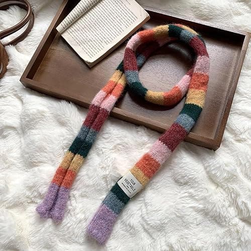 PEAINJ Striped Scarf for Women Knit Scarf Long Skinny Colorful Scarf Womens Winter Fashion Neck Scarves Y2k Accessories thumbnail 3