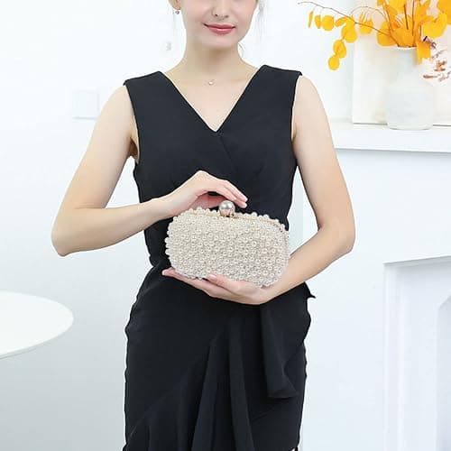YYIHER Women's Evening Handbags Pearl Clutch Purse Beaded bag Bridal Clutch wedding Purse - Pearl Clutch thumbnail 6