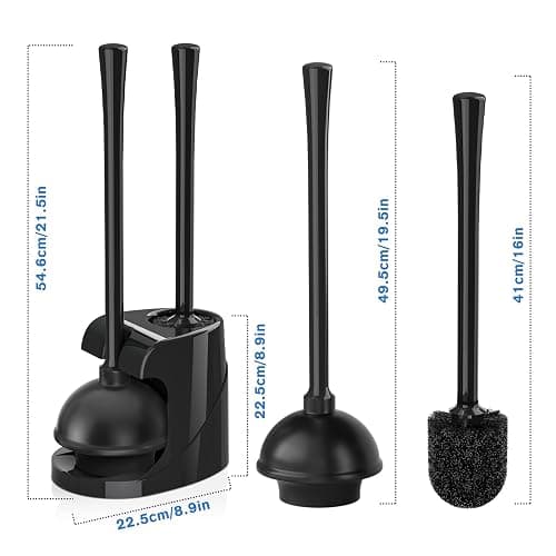 Toilet Plunger and Brush, Bowl Brush and Heavy Duty Toilet Plunger Set with Ventilated Holder, 2-in-1 Bathroom Cleaning Combo with Modern Caddy Stand for 5.7-inch Toilet Drain(Black, 2 Set) thumbnail 2