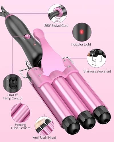 BESTOPE RAY Hair Curler 25mm, 3 Barrel Hair Waver with 30s Quick Heating, Curling Iron with 2 Temperature Control, Heat-Resistant Glove for Long Medium Short Hair thumbnail 7