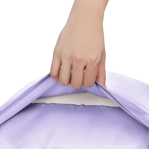Homiest Ruffled Satin Sheets Queen Size 6pc Set, Lavender Purple Silk-Like | Silky Smooth With Pearlescent Finish, 15-Inch Deep Pocket With Ruffled Pillowcases, Gentle On Hair And Skin, Anti-Pilling thumbnail 8
