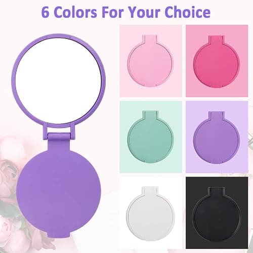 Windspeed 12P Mini Folding Mirror Round Compact Mini Handheld Makeup Mirror | 2.4in Small Size, Multi-Colors, Portable for Pocket Small Purse Storage, Nice Beauty Tools for Women Girls Travel Daily Use thumbnail 4