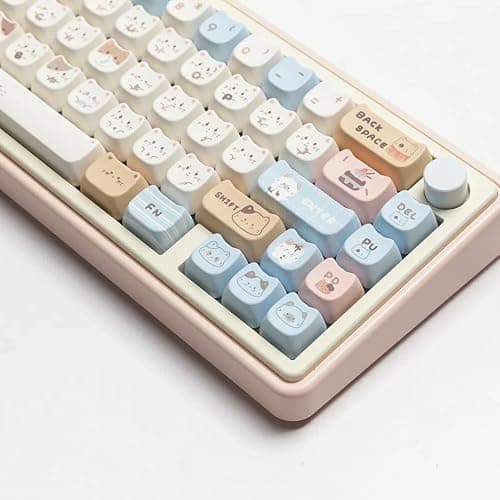 ILYCHEEGAMI PBT Cute Cartoon Animals Mao keycaps PBT keycap Set for Girl Kids Custom keycaps for Gateron Kailh Cherry Mx Switches ANSI Layout Mechanical Keyboard (Mao-Sea Salt Meow Keycap) thumbnail 2