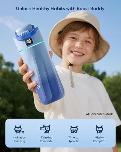 WATERH BOOST Kids Smart Water Bottle with Reminder & Tracker, 16oz | BPA-Free, Vacuum Insulated Stainless Steel, 24H Cold & 12H Hot, DIY Fridge Magnets, Rubber Base, Ideal for Travel & Camping thumbnail 3