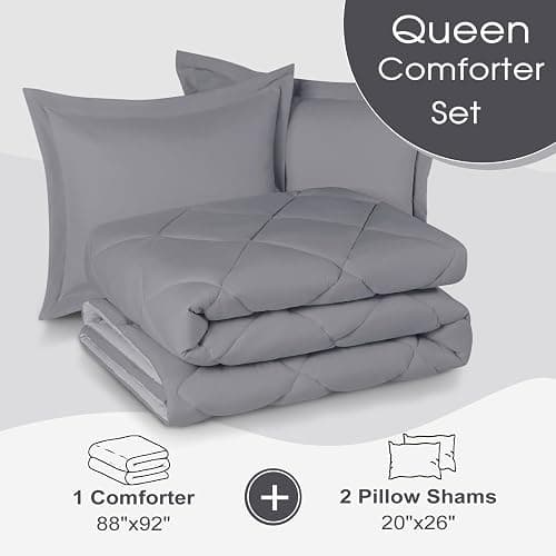 Beyond Queen Comforter Set - Grey/Charcoal Reversible Queen Set for All Seasons - 1 Comforter & 2 Pillow Shams thumbnail 6