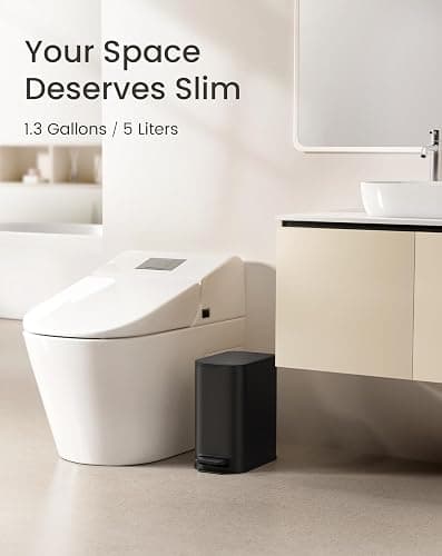 Cesun Small Bathroom Trash Can with Lid Soft Close, Step Pedal, 5 Liter / 1.3 Gallon Stainless Steel Garbage Can with Removable Inner Bucket, Waste Basket for Bathroom, Bedroom (Matte Black) thumbnail 3