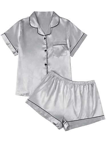 LILLUSORY Silk Satin Pajama Set for Women 2 Piece Lounge Pjs Winter Matching Summer Sleepwear Button Down Shirt Shorts - Image 1