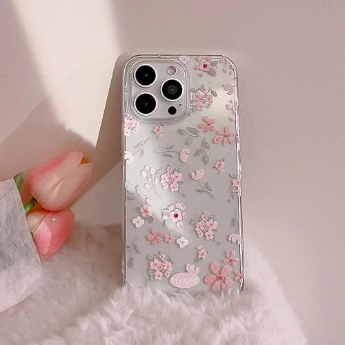 Reownest Compatible for iPhone 15 Case for Clear Pink Flower Cute Aesthetic Design Floral Women Teen Girls Silicone Slim Cover Protection Phone Cases-Clear thumbnail 4