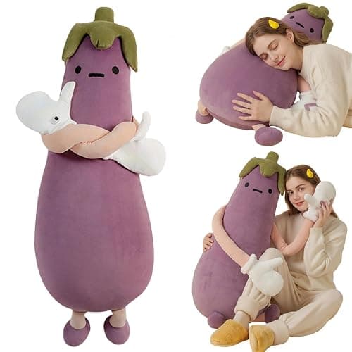 Mango King Plush Hugging Pillow, Smart Eggplant Mango Patting Pillows with Remote Control, Heating & Bluetooth Recording, Partner Plush Comfort Hug Pillow for Adults (Eggplant Tapping + Heating, S) - Image 1