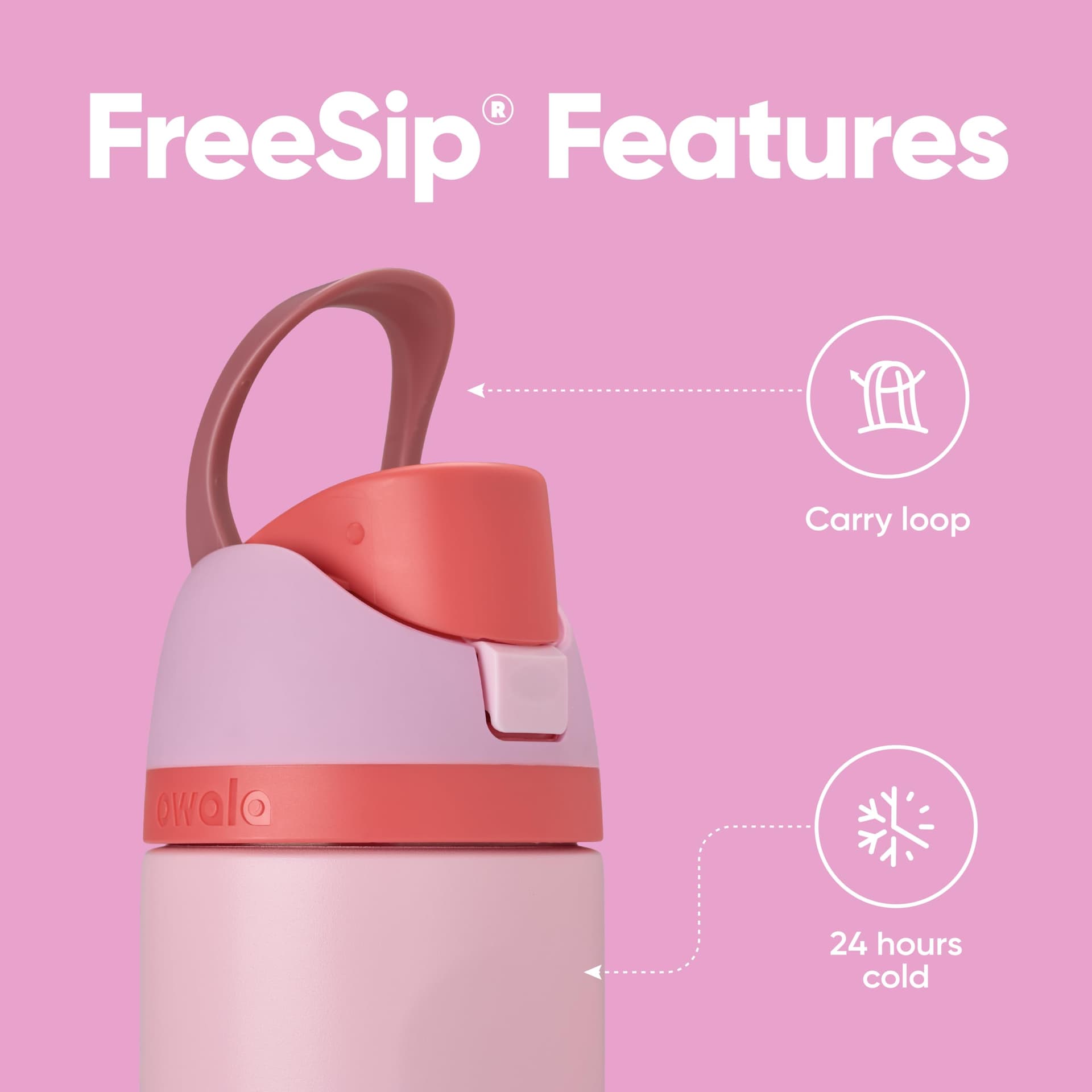 Owala FreeSip Garrafa de água isolada de aço inoxidável com canudo para esportes e viagens, garrafa de água esportiva sem BPA, 680 g, rosa, bolo de comida de anjo thumbnail 3