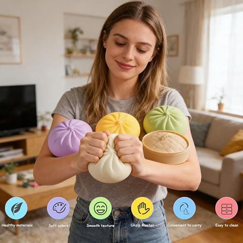 Giant Glitter Dumpling – Mega Rainbow Dumpling Stress Relief Fidget Toy, Soft Squeeze Decompression Dough for Adult Anxiety Relief & Sensory Play (White) thumbnail 6