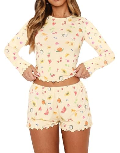 Dressmine Womens Pajamas Set 2 Piece Sets Casual Y2k Short Sleeve Tops Lounge Outfit 2025 Summer PJ Shorts Cute Clothing Sets - Image 1