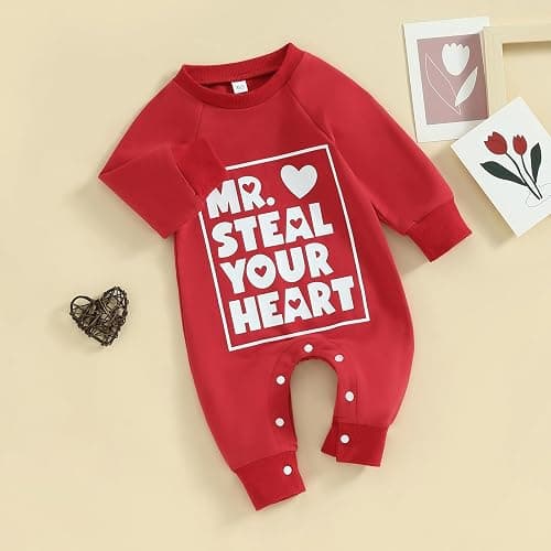 FIOMVA Newborn Baby Boys Mr.Streal Your Heart Sweatshirts Rompers Valentine'sDay Outfits Long Sleeve Onesie Jumpsuit thumbnail 4