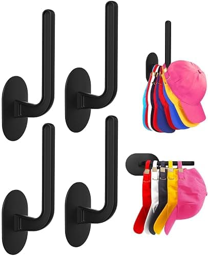 Eiito Hat Hooks for Caps Storage-4Pack,Multi-Purpose Hat Organizer,Strong Adhesive Hat Racks for Wall, Two Mounting Options RV Organization and Storage Cap Hanger(Black) - Image 1