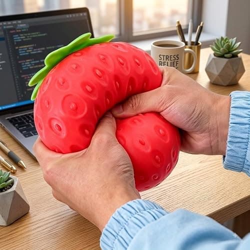 Giant Strawberry Squishy Toy, Super Soft Slow Rising Stress Relief Squeeze Toy for Adults, Large Size TPR Fruit Fidget Toy for Anxiety Relief, Party Favors & Decor thumbnail 2