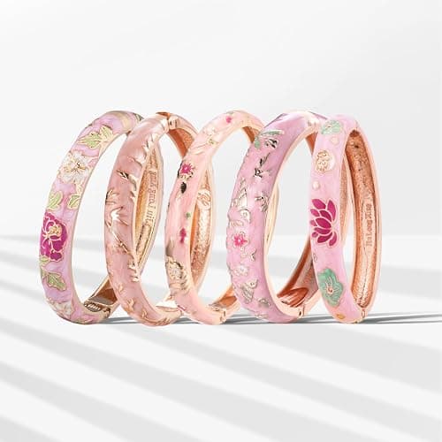 UJOY Bangles 5 Pcs Enamel Jewelry Set Rose Flower Engraved Cloisonne Bracelets Pack in a Box 5PCS thumbnail 6