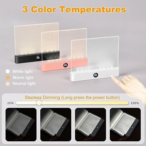 Book Light, Rechargeable Clear LED Flat Reading Light with 3 Colors & Timer, Dimmable Panel Plate Lamp Book Full Page Light for Reading in Bed at Night, Funny Gifts for Readers Kids Women Men (Black) thumbnail 3