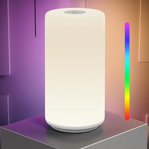 Touch Bedside Table Lamp, [RGB Mode] 3 Way Dimmable Warm White Lights for Bedroom, Multi-Color Smart Nightstand Lamp Desktop LED Lamp for Living Room Home Gifts thumbnail 2