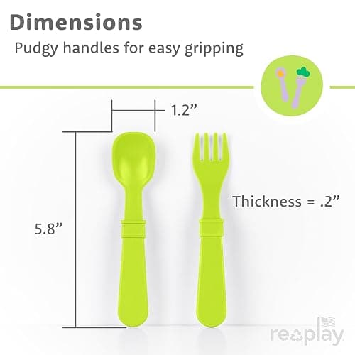 Re-Play Toddler Forks and Spoons Set - 4x4 Utensils Set for Kids - Dishwasher and Microwave Safe - Made in USA - Set of 8-5.8" x 1.2" x 0.2" - Mermaid thumbnail 2