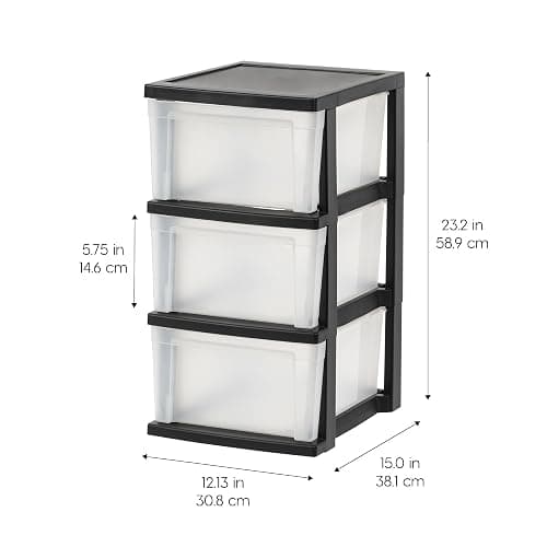 IRIS USA Plastic Drawer Storage Organizer, 3-Drawers, 2-Pack, for Classroom Art Craft Supplies, Bathroom Bedroom, Laundry Room, Black/Clear thumbnail 3