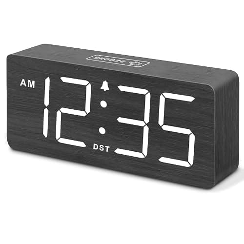 DreamSky Wooden Digital Alarm Clock for Bedroom - Loud Alarm Clock for Heavy Sleepers with Volume Control, Desk Clocks for Living Room with Large Numbers, Dimmer, DST, Wood Decor (Plug in Clock) - Image 1