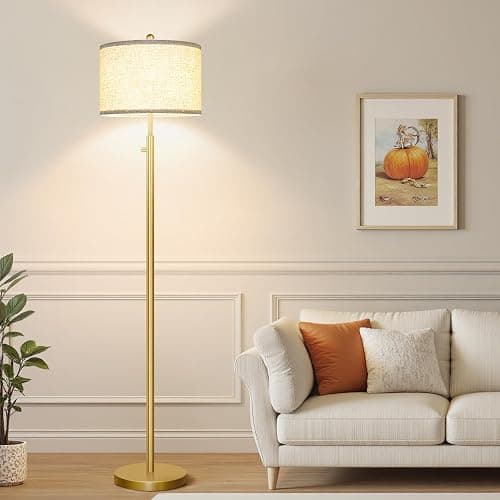 Nintiue 【Upgraded】 Dimmable Floor Lamp for Living Room, 11W LED Bulb Included, Modern Standing Lamp, Tall Pole Light with Linen Shade for Bedroom Reading Office Corner Nursery-Gold thumbnail 8